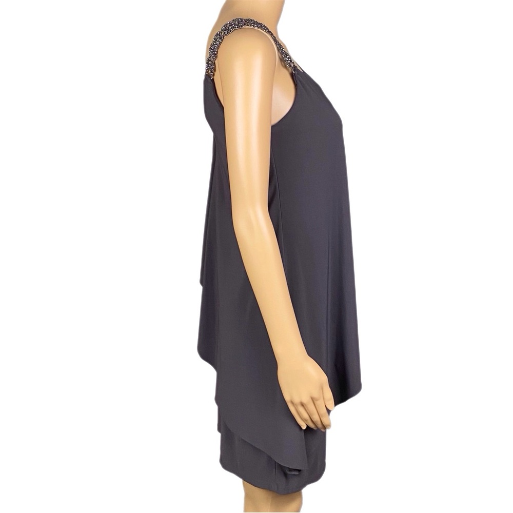 Betsy & Adam gray Embellished One Shoulder Popover Cocktail Dress stretch Size 4 - Picture 5 of 12